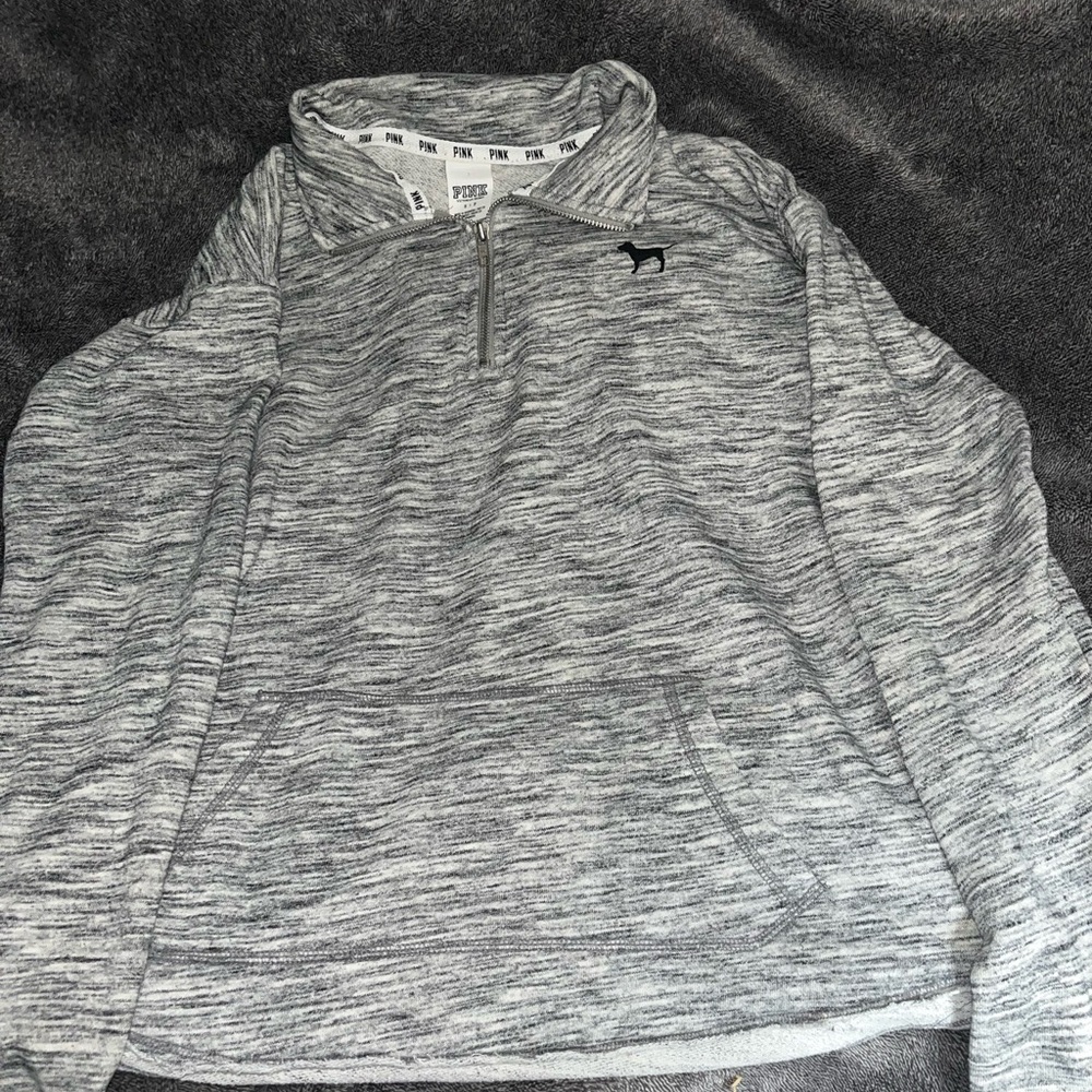 ⚡️PINK Victoria's Secret Quarter Zip Dog Pullover Sweatshirt Gray Heather⚡️